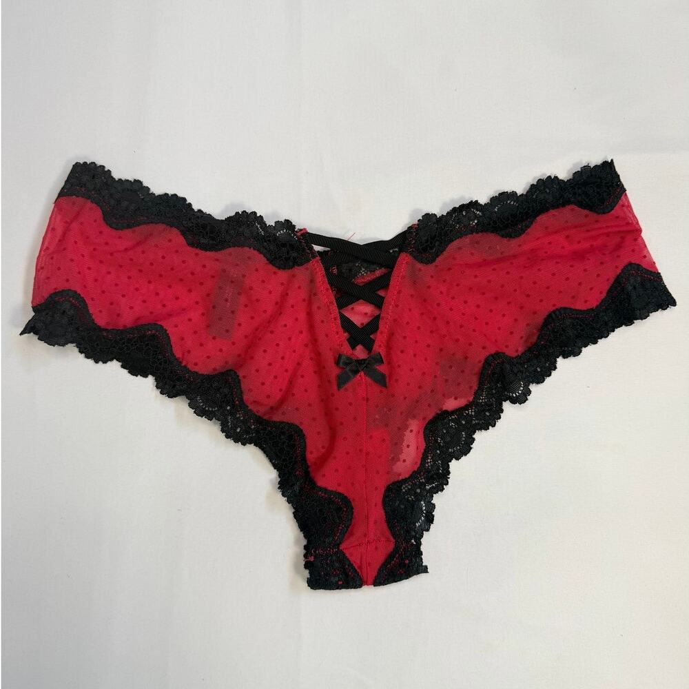 Victoria’s Secret Dream Angels Bra Set 36C M Red Black Lace Demi Cheeky NWT - Picture 9 of 9